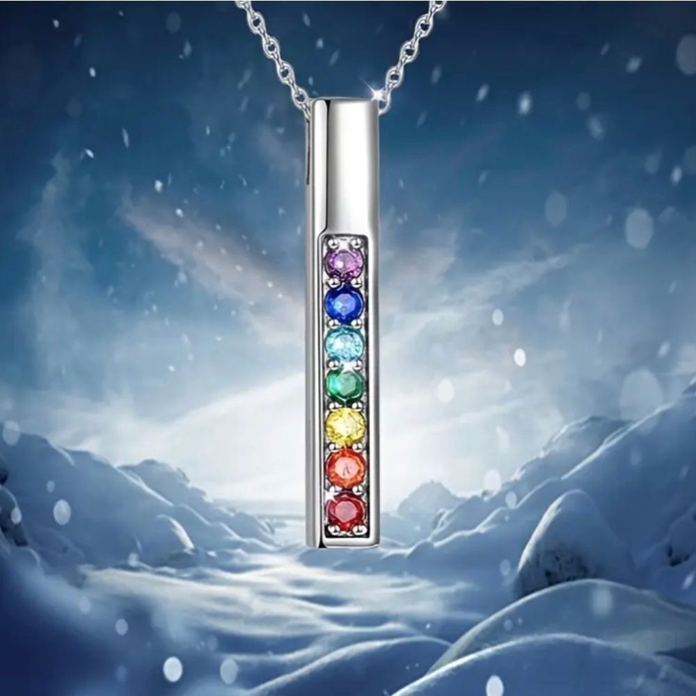 Multi Color Chakra White Plated Pendant Necklace